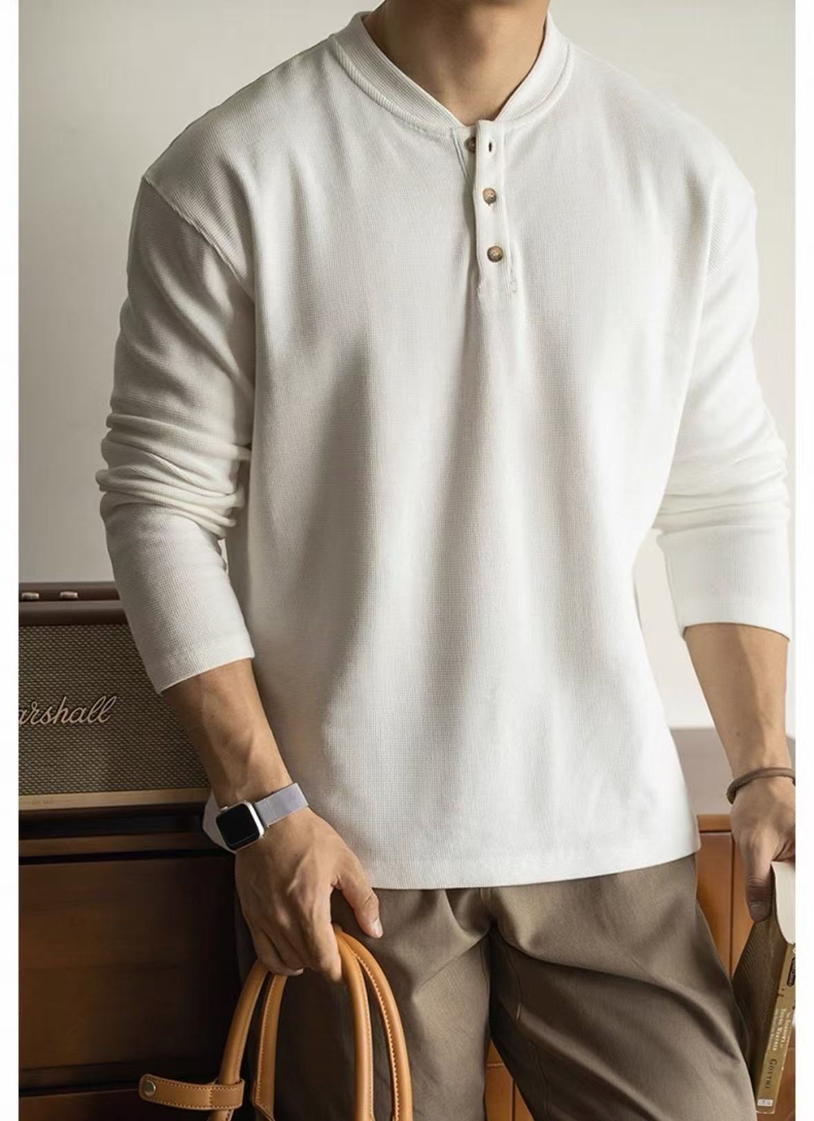 💥2025 HOT SALE💥Men's Cotton Waffle-Knit Thermal Henley Shirt Long Sleeve