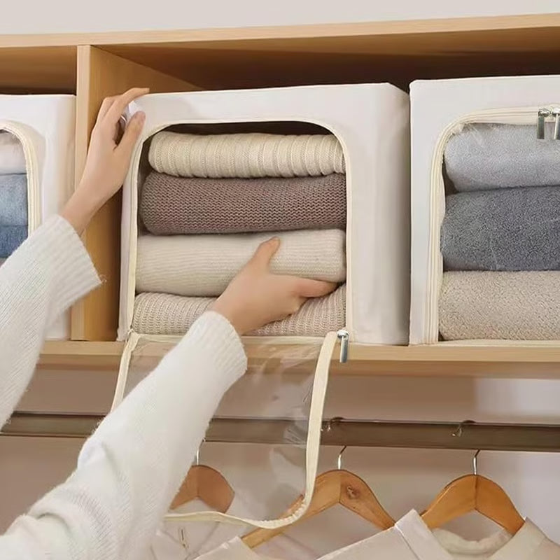 👍Extra-Large Foldable Fabric Storage Bins with Metal Frame