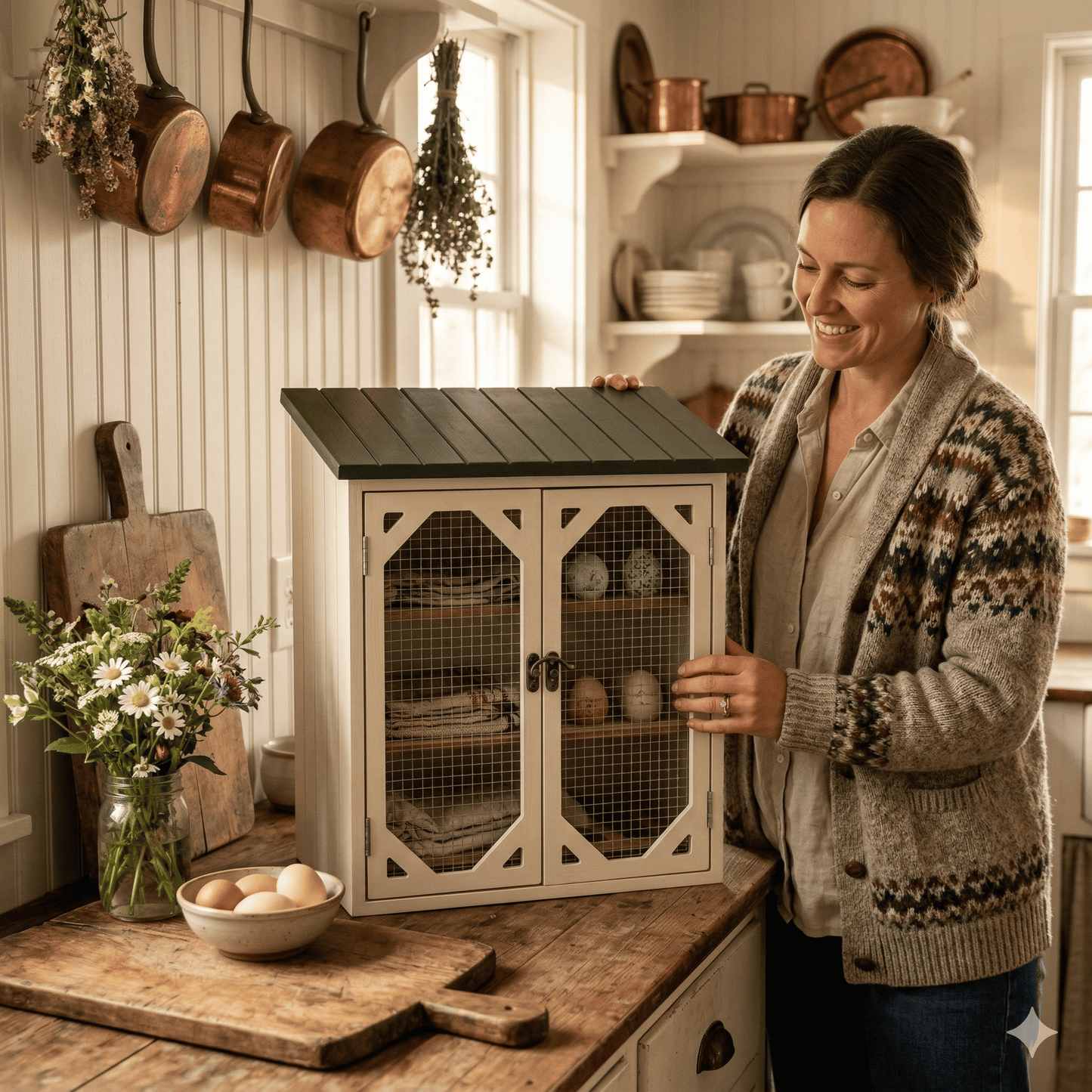 Solid Wood Farmhouse Egg Storage Cabinet - Large 30-Egg Capacity Organizer🥚