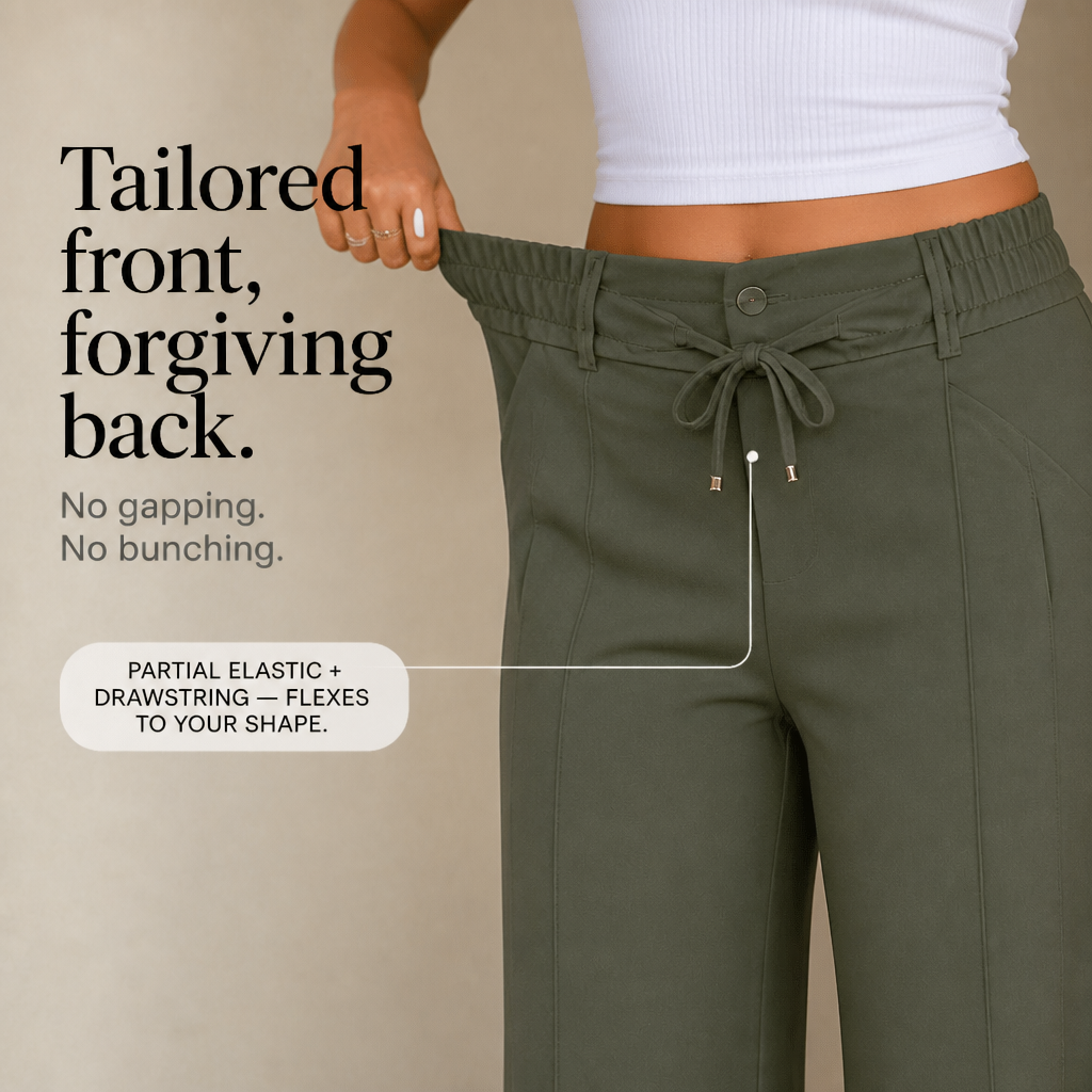 Women's Drawstring Multi-Pocket Straight-Leg Wide-Leg Pants