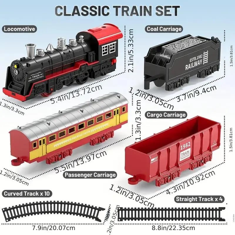 🚂 Christmas Electric Train Set with Light & Sounds Battery Powered Locomotive Engine Cargo Cars