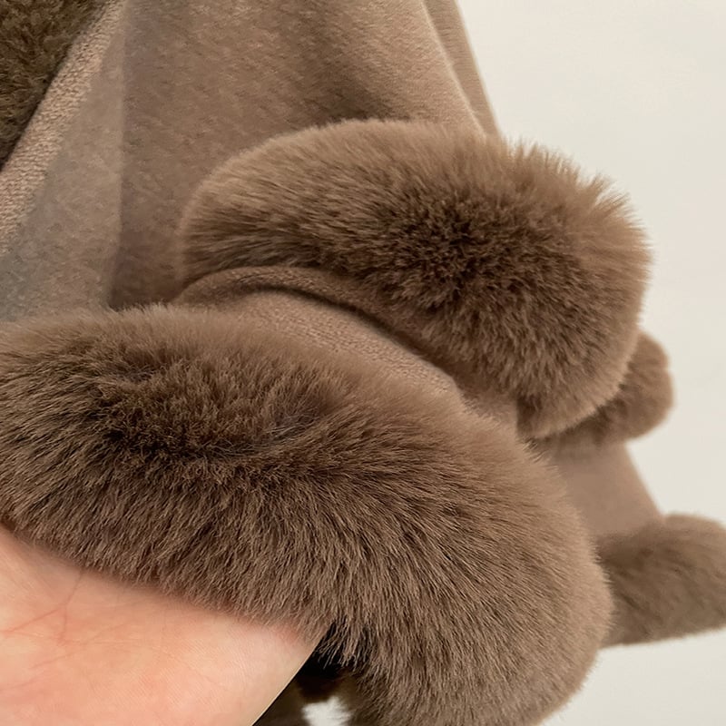 Luxury Faux Fur Hooded Cape Shawl