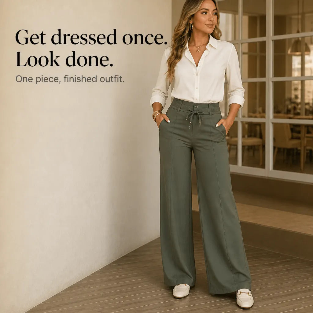 Women's Drawstring Multi-Pocket Straight-Leg Wide-Leg Pants