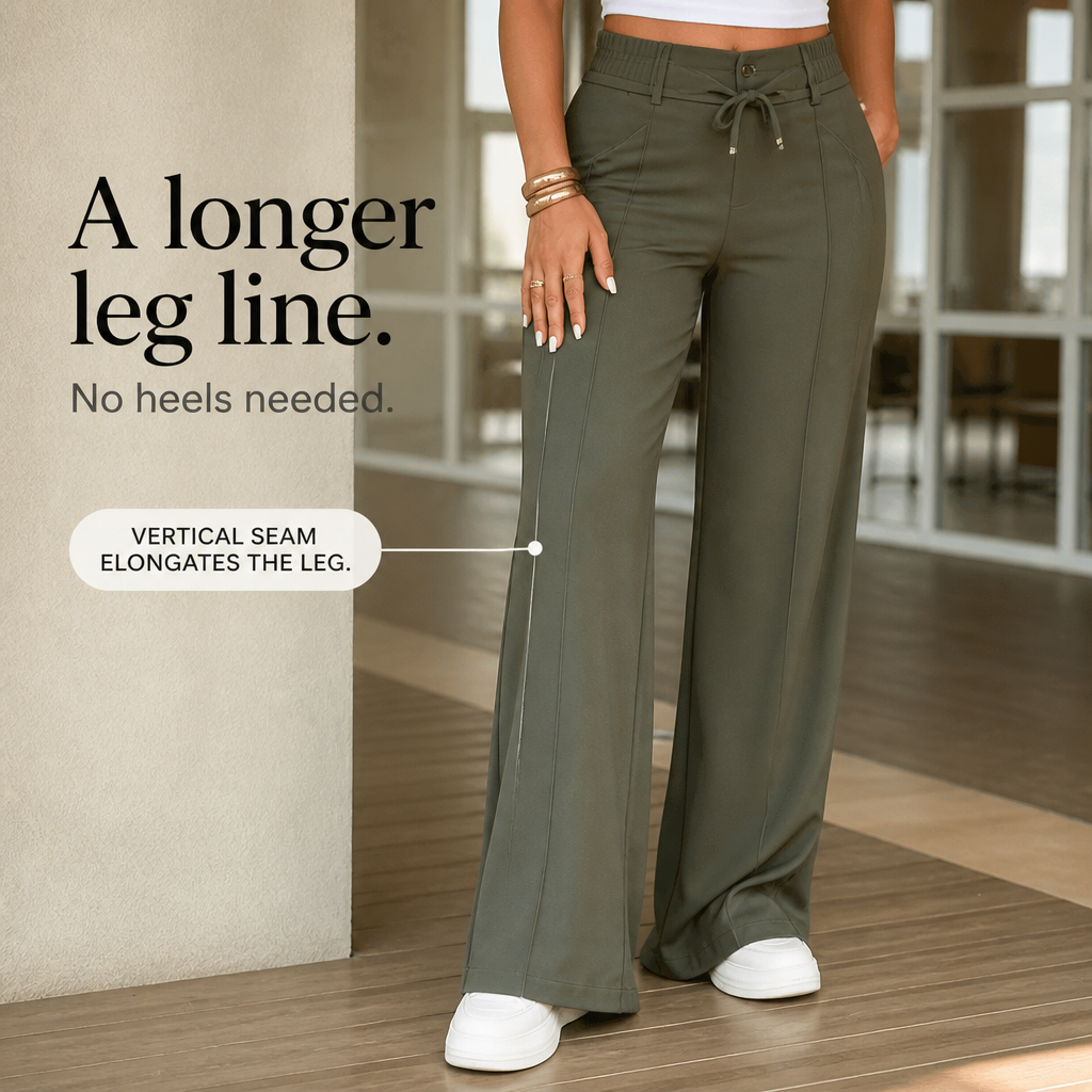 Women's Drawstring Multi-Pocket Straight-Leg Wide-Leg Pants