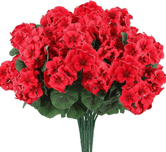 🌸 Lush, UV-Resistant Artificial Geraniums – Real Look, No Maintenance! 🌞🏡