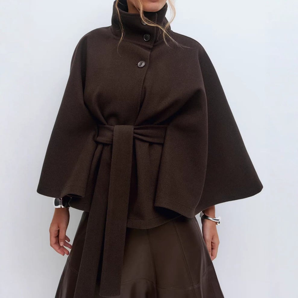🔥BUY 2 GET FREE SHIPPING💥Women's Plain Front Buckle Belted Woolen Cape Coat