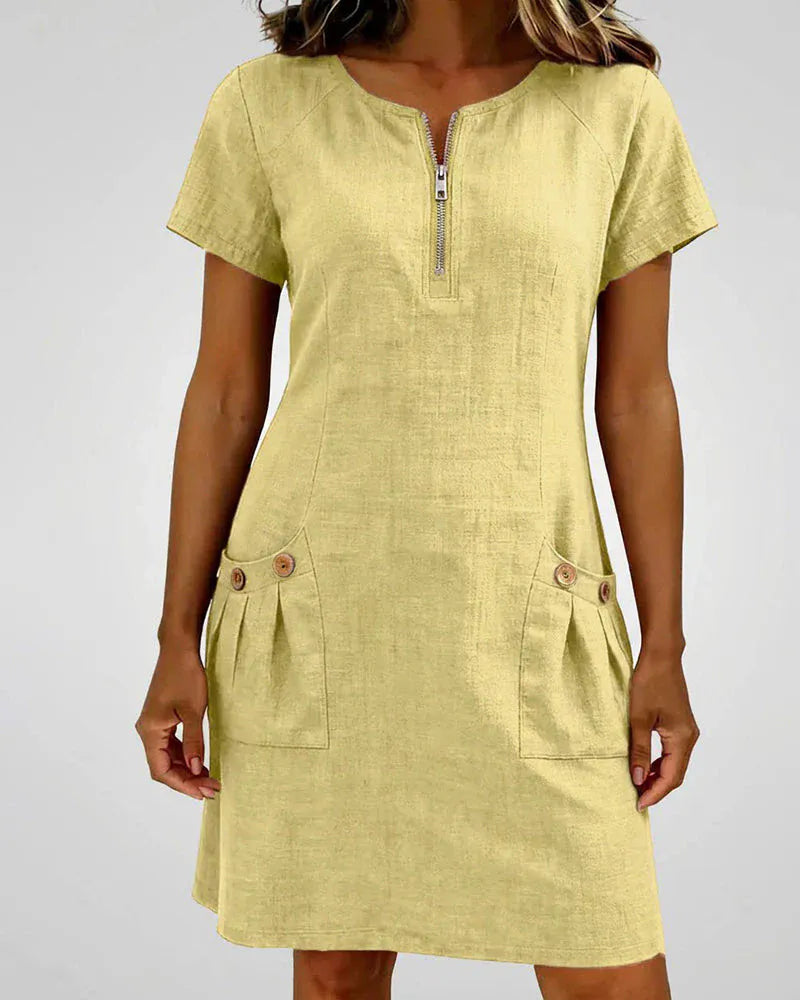 💃50% off🏝️Women's Summer Cotton-Linen Dress with Zipper Pockets