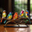 Stained Glass Birds on Branch Desktop Ornaments