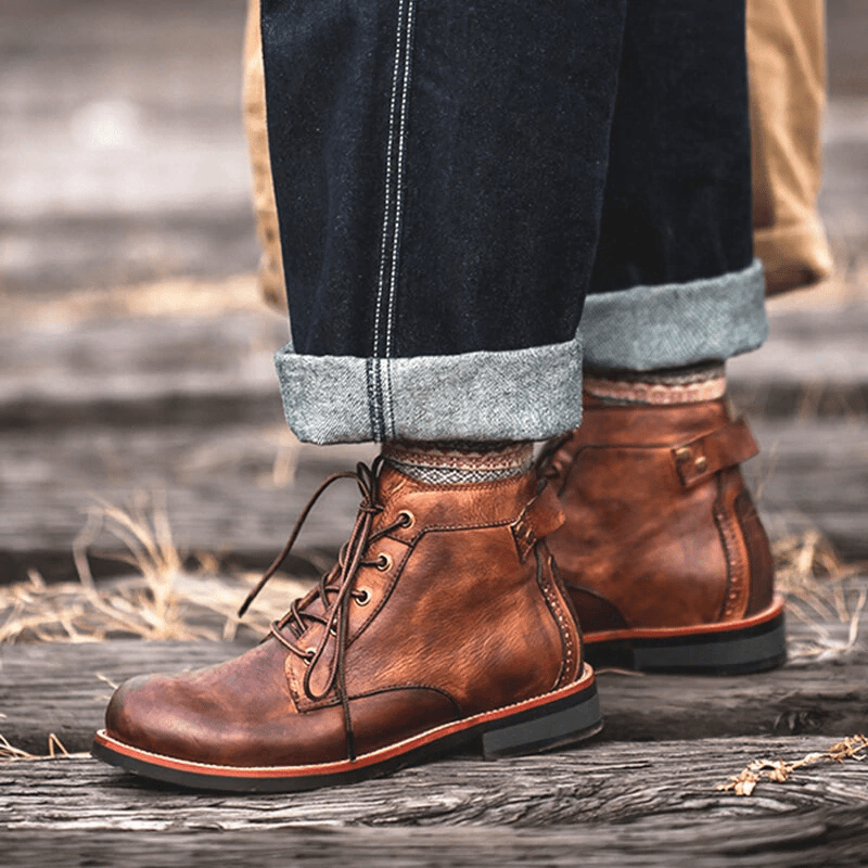 🔥Hot Sale🎁🎉Mens Genuine Leather Waterproof Non-slip Arch Support Vintage Casual Chukka Boots