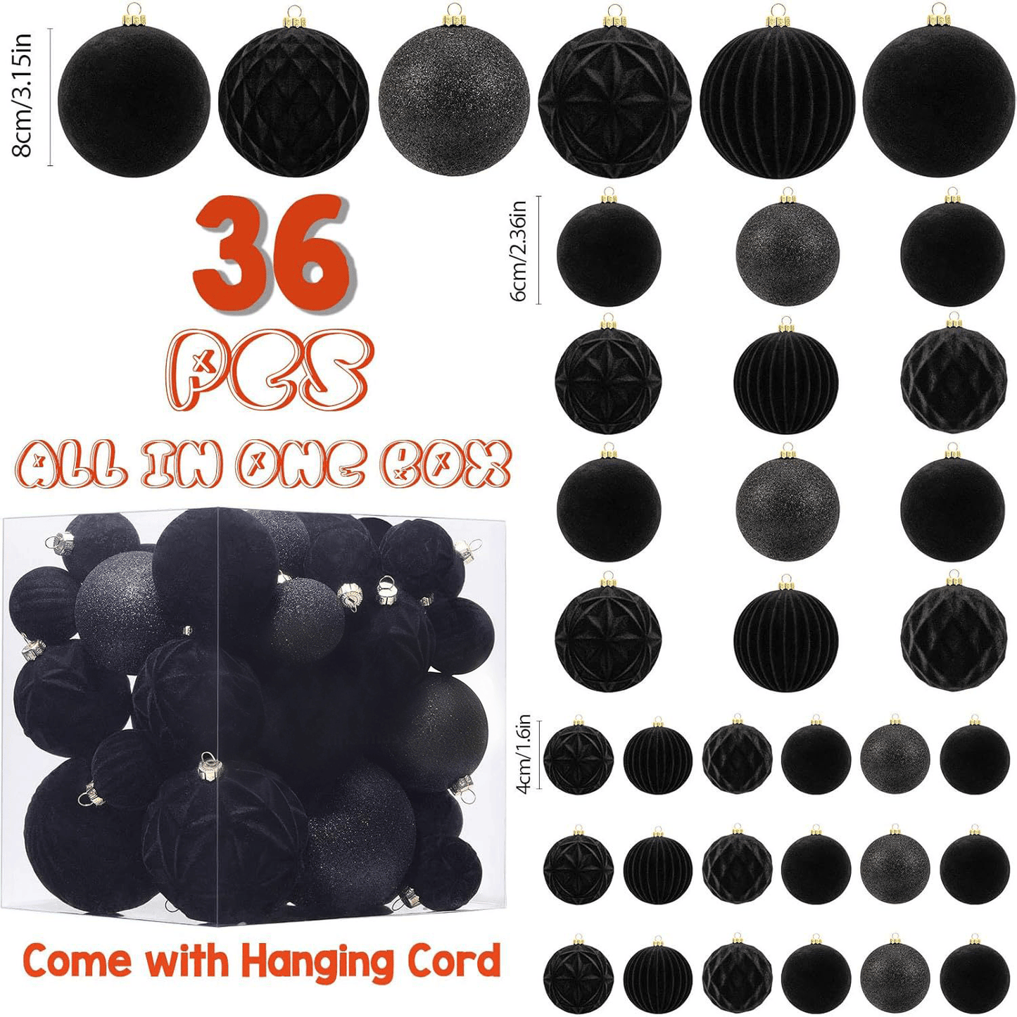 🎅Christmas Sale🎅 36 PCS Velvet Christmas Balls, Flocked Christmas Tree Ball Ornaments, Plastic Balls Xmas Decorative Hanging Ornaments Christmas Tree Decoration