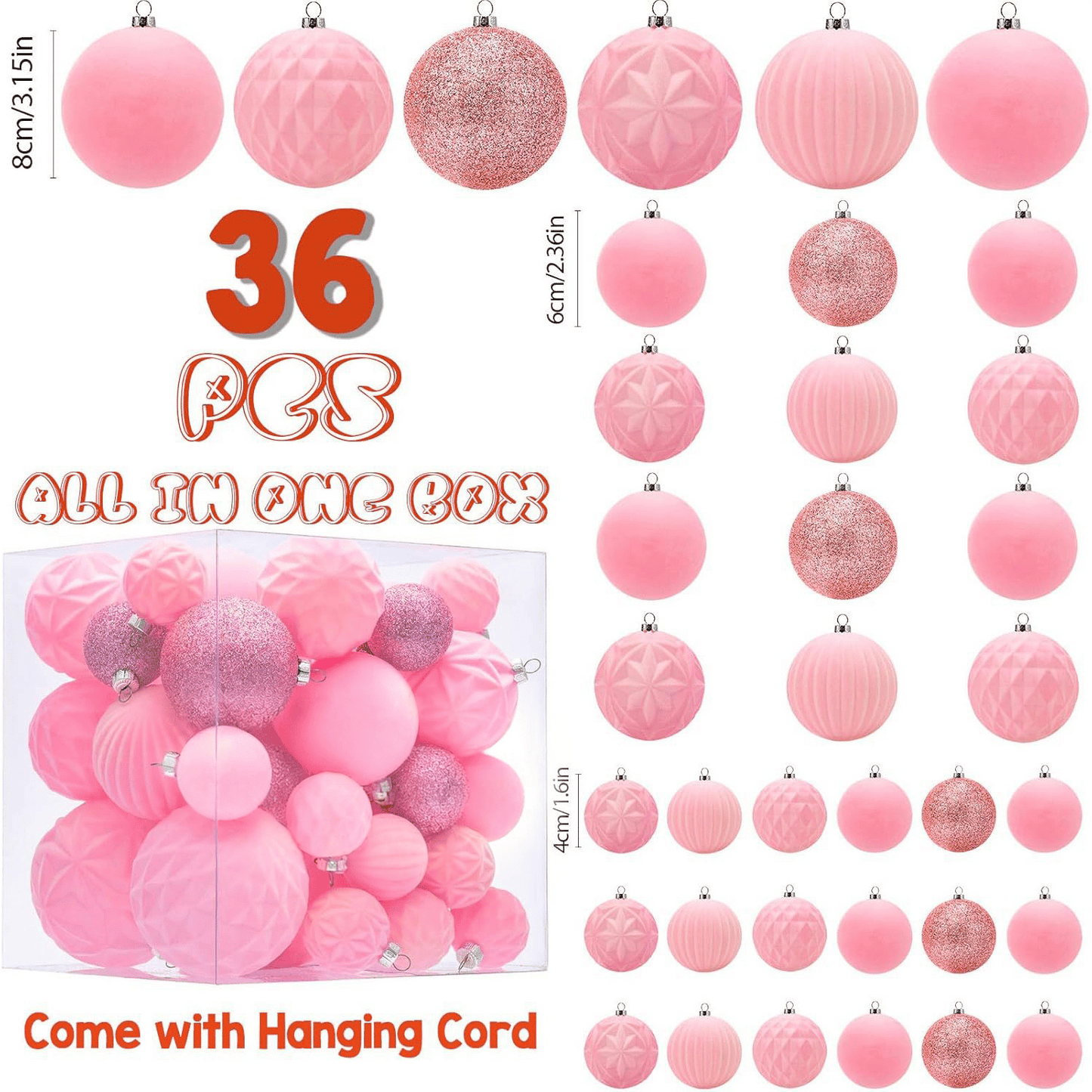 🎅Christmas Sale🎅 36 PCS Velvet Christmas Balls, Flocked Christmas Tree Ball Ornaments, Plastic Balls Xmas Decorative Hanging Ornaments Christmas Tree Decoration
