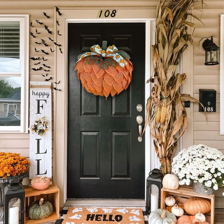 🔥🍁 Farmhouse Pumpkin Wreath For Front Door