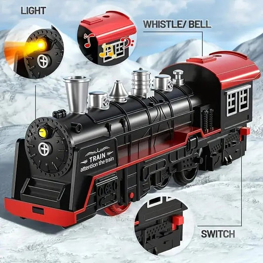 🚂 Christmas Electric Train Set with Light & Sounds Battery Powered Locomotive Engine Cargo Cars
