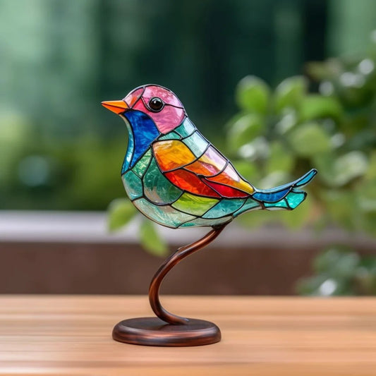 Stained Plastic Glass Branch Bird Tabletop Ornament