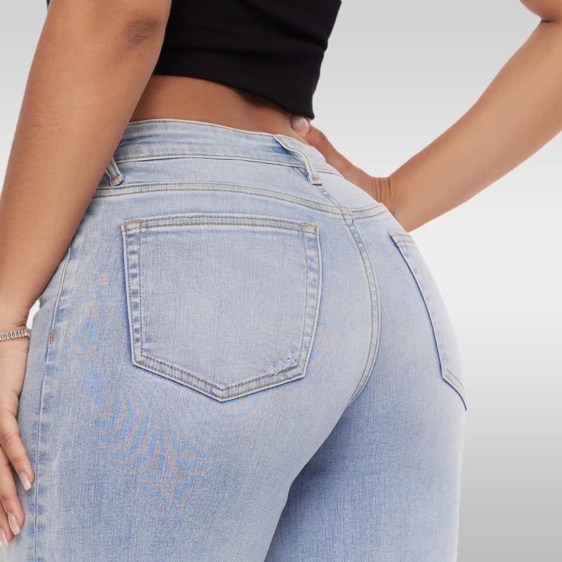 💥👖Mid-Low Rise Baggy Jeans – Stretchy Wide Leg for Women | Distressed Light/Dark Blue, Tummy Control & Curve Hugging (Plus/Regular Size) !