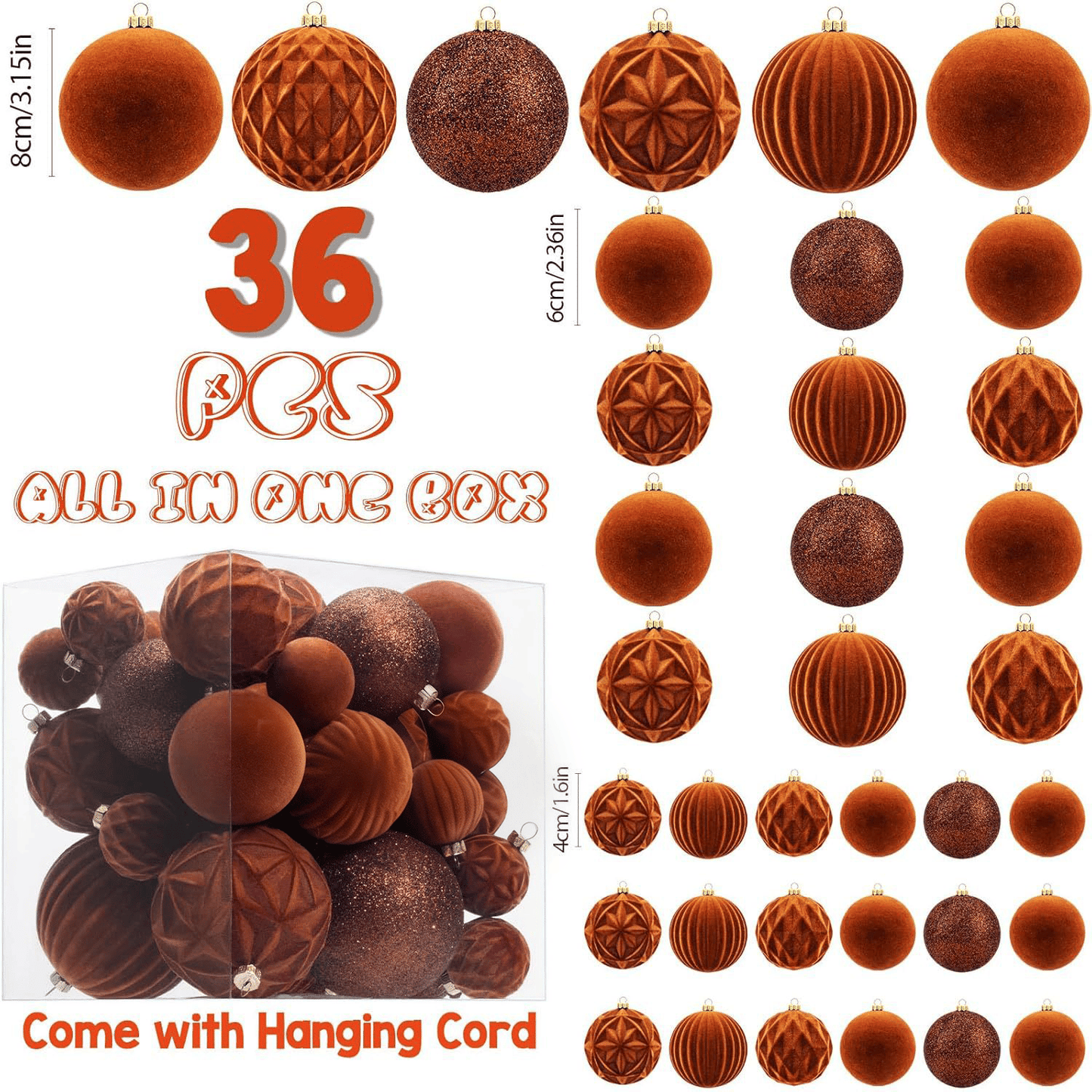 🎅Christmas Sale🎅 36 PCS Velvet Christmas Balls, Flocked Christmas Tree Ball Ornaments, Plastic Balls Xmas Decorative Hanging Ornaments Christmas Tree Decoration