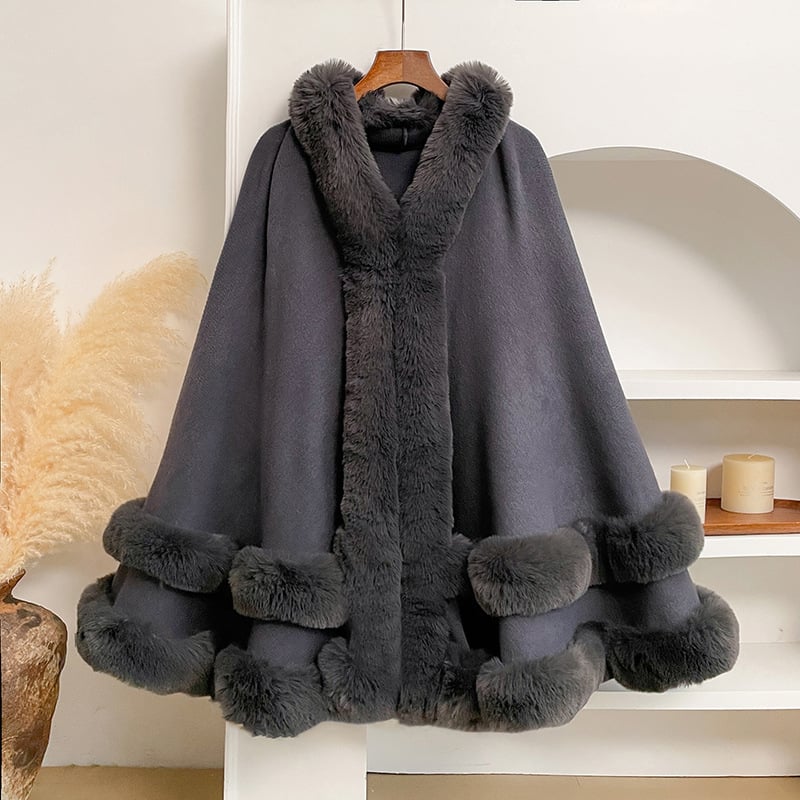 Luxury Faux Fur Hooded Cape Shawl