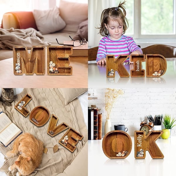 Letter Piggy Bank-Wood Gift For Kids