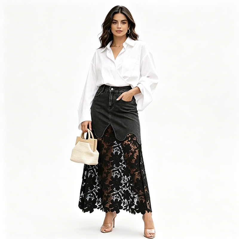 📣 Hot Seller This Season: Women's Slim-Fit Denim Skirt with Lace Trim