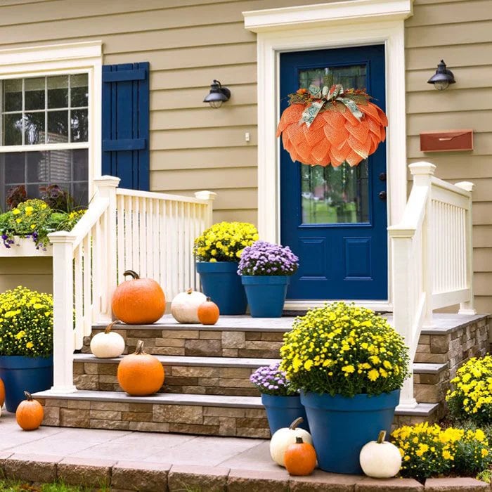 🔥🍁 Farmhouse Pumpkin Wreath For Front Door