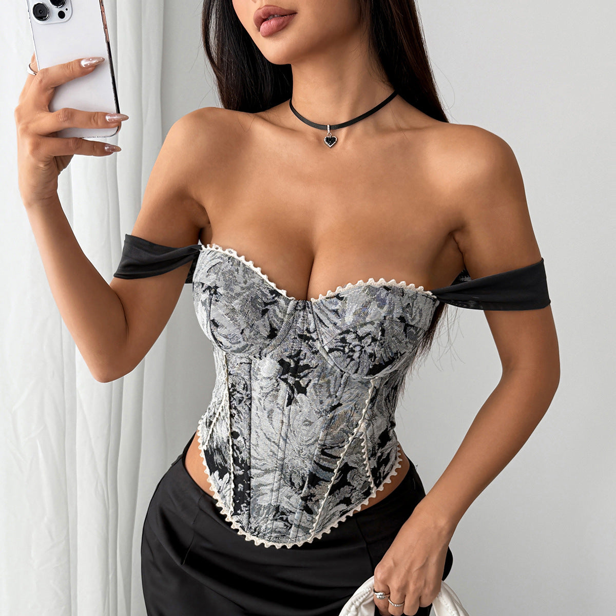 French Retro Jacquard Corset