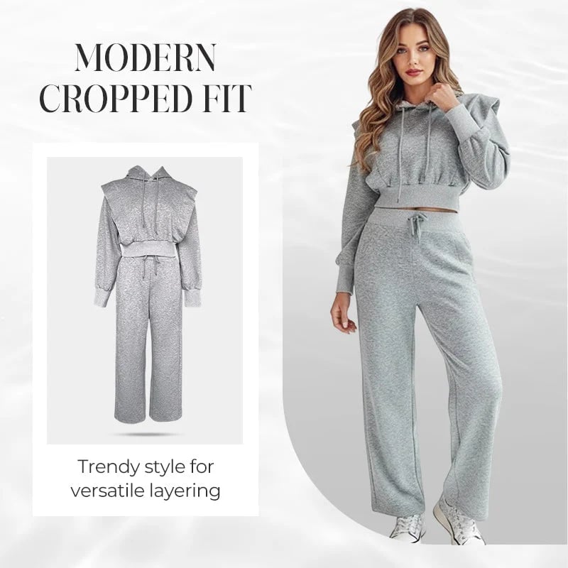 ⏰Ribbed Knit Long Sleeve Crop Top & Wide Leg Pants (2 Pcs Set)