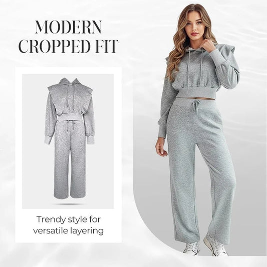 ⏰Ribbed Knit Long Sleeve Crop Top & Wide Leg Pants (2 Pcs Set)