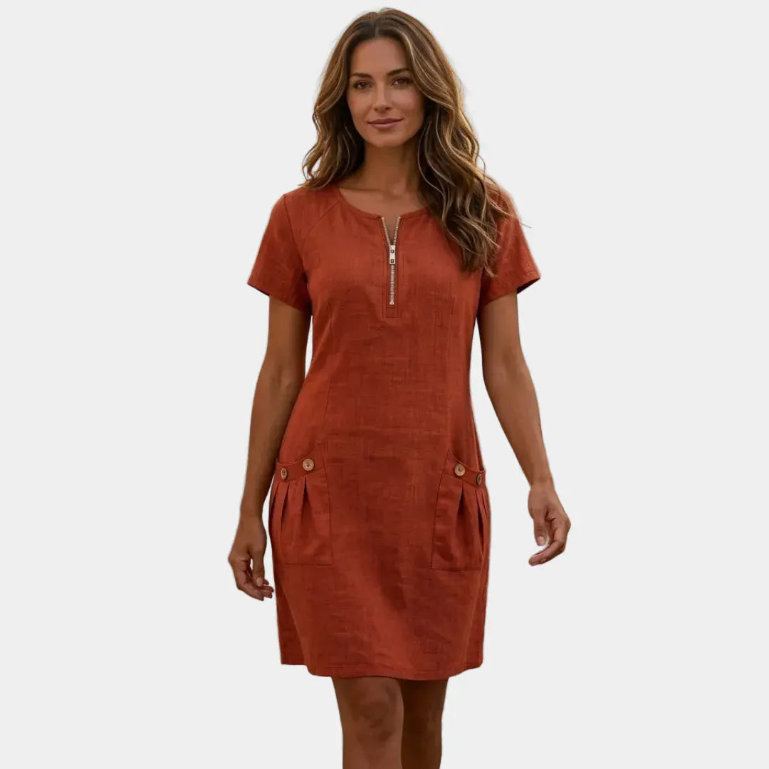 💃50% off🏝️Women's Summer Cotton-Linen Dress with Zipper Pockets