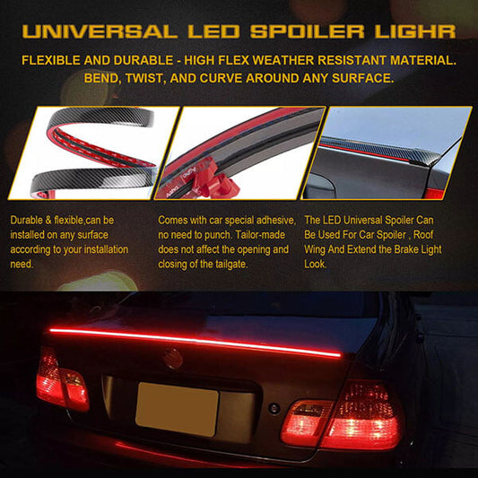 Carbon Fiber Style LED Tail Brake Light Bar Rear Wing Lip Spoiler Trim Universal
