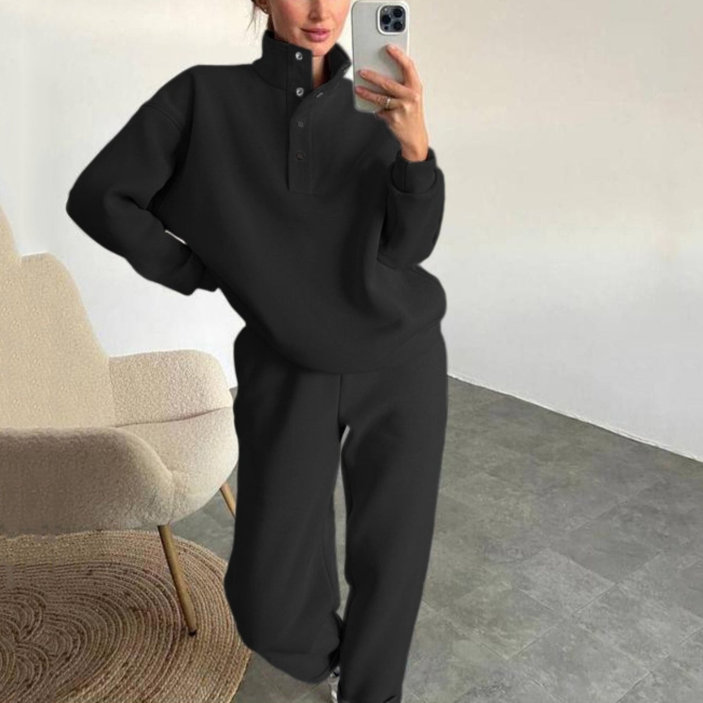 ❄️Winter-Specials❄️Women's Button Sweatshirt & Sweatpants (2-Piece Set)