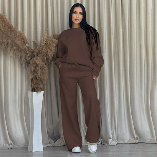 🌸 Fashion Solid Color Loose Round Neck Long Sleeve Top & Pants (2-Piece Set)