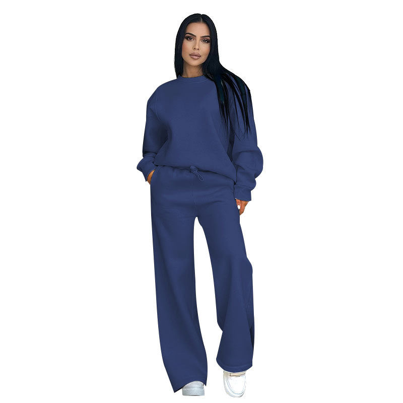 🌸 Fashion Solid Color Loose Round Neck Long Sleeve Top & Pants (2-Piece Set)