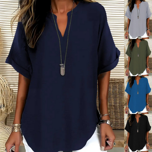 🌸👕Stylish top in plain fabric with short sleeves