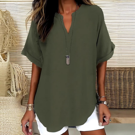 🌸👕Stylish top in plain fabric with short sleeves