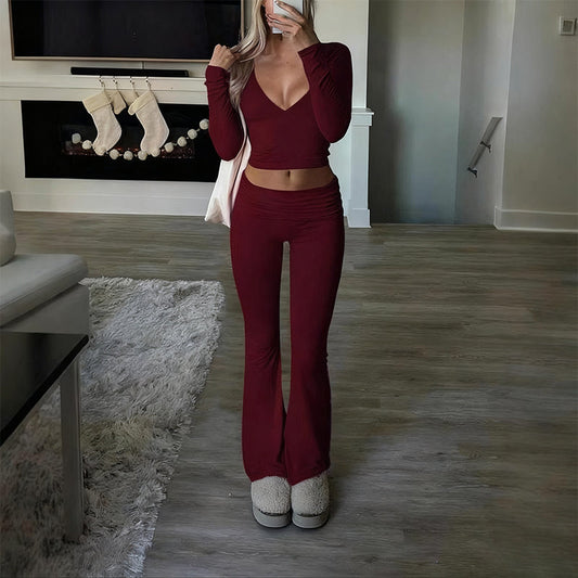 💫 WOMEN'S 2-PC CROP TOP SET - Flowy High-Low Hem & Wide-Leg Pants, Soft Breathable Fabric for Yoga and Casual Wear 🌸🧘‍♀️