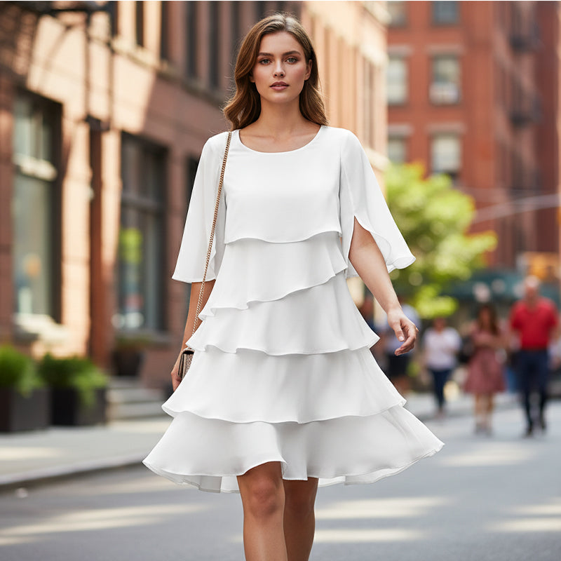 🎁👗Women's Elegant Layered Ruffle Sleeve Dress – Effortless Style for Every Occasion💃