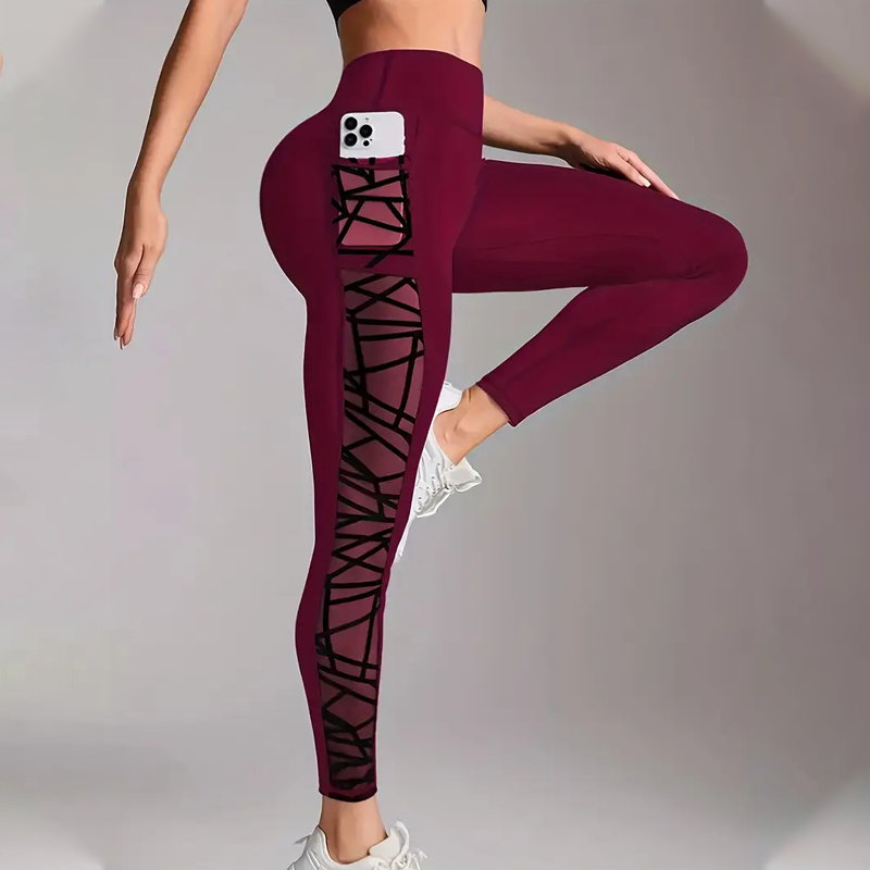🧘💕 Women's Mesh High Waist Yoga Pants – Tummy Control, Side Pocket & Butt-Lifting 🍑
