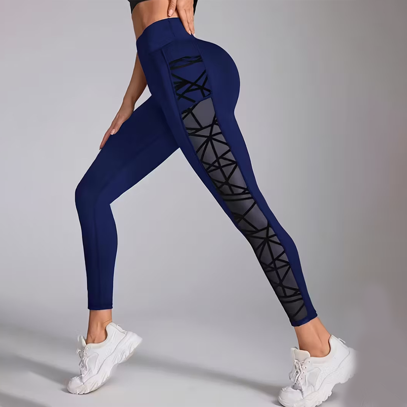 🧘💕 Women's Mesh High Waist Yoga Pants – Tummy Control, Side Pocket & Butt-Lifting 🍑