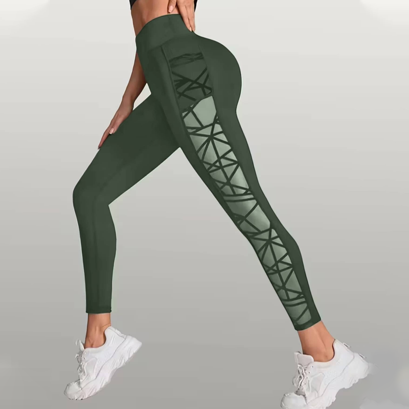 🧘💕 Women's Mesh High Waist Yoga Pants – Tummy Control, Side Pocket & Butt-Lifting 🍑