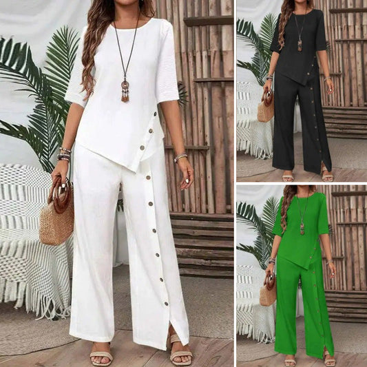 👗New arrival 40% OFF!🥰Women's Irregular Hem Top & Wide Leg Pants Two-Piece Set