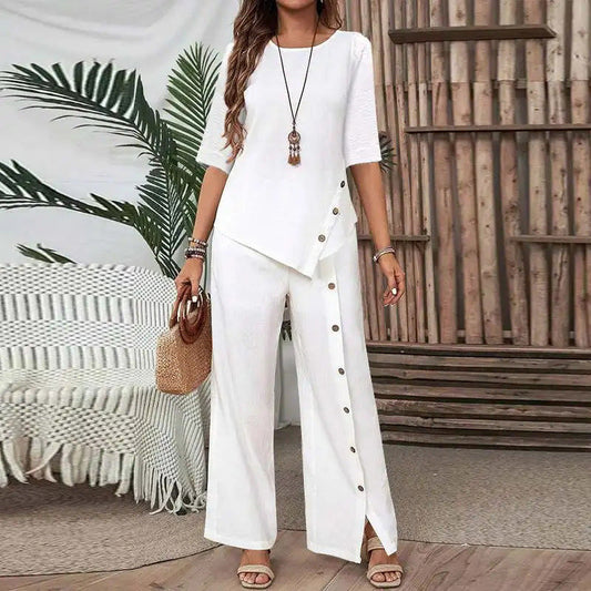 👗New arrival 40% OFF!🥰Women's Irregular Hem Top & Wide Leg Pants Two-Piece Set