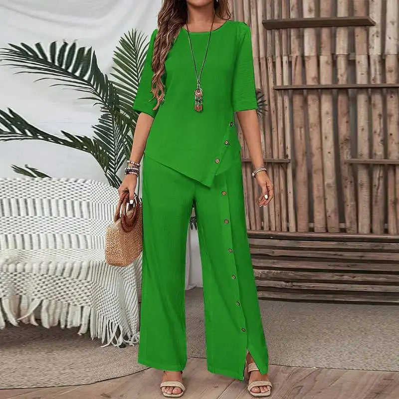 👗New arrival 40% OFF!🥰Women's Irregular Hem Top & Wide Leg Pants Two-Piece Set
