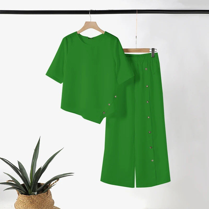 👗New arrival 40% OFF!🥰Women's Irregular Hem Top & Wide Leg Pants Two-Piece Set