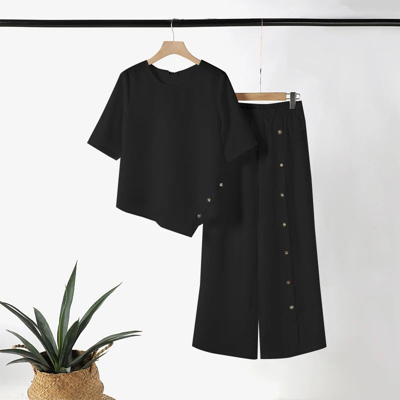 👗New arrival 40% OFF!🥰Women's Irregular Hem Top & Wide Leg Pants Two-Piece Set