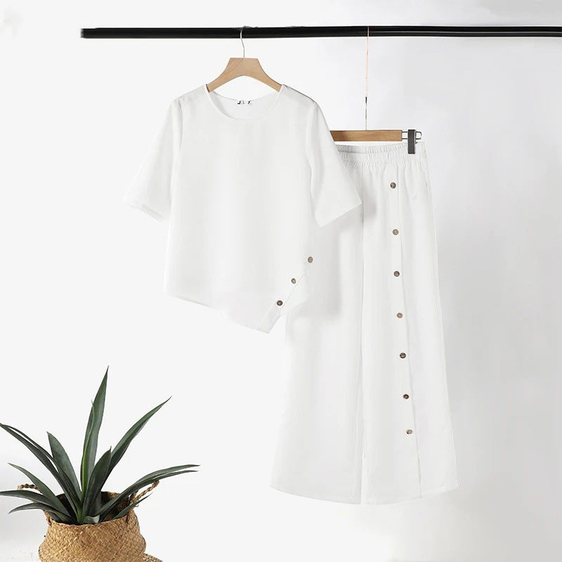 👗New arrival 40% OFF!🥰Women's Irregular Hem Top & Wide Leg Pants Two-Piece Set